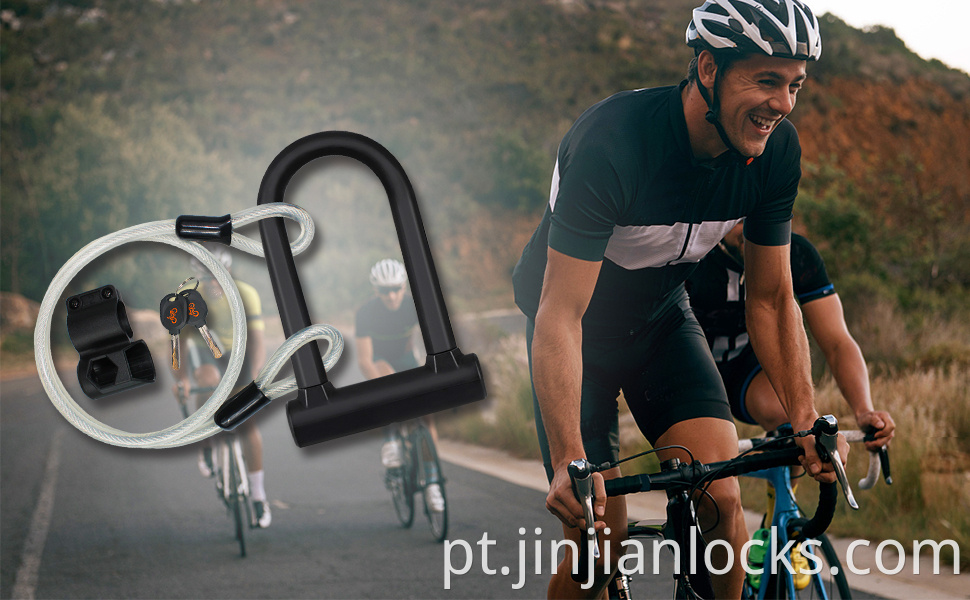 Bicicleta U Bloquear com cabo Jinjian Bike Lock de bicicleta pesada U-Lock, 14 mm de manilha e cabo de 12 mm x1,2m 1,8m